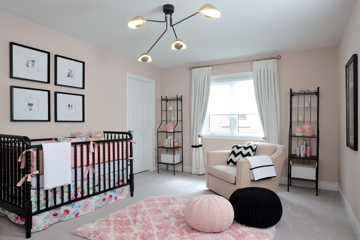 pink and black baby room