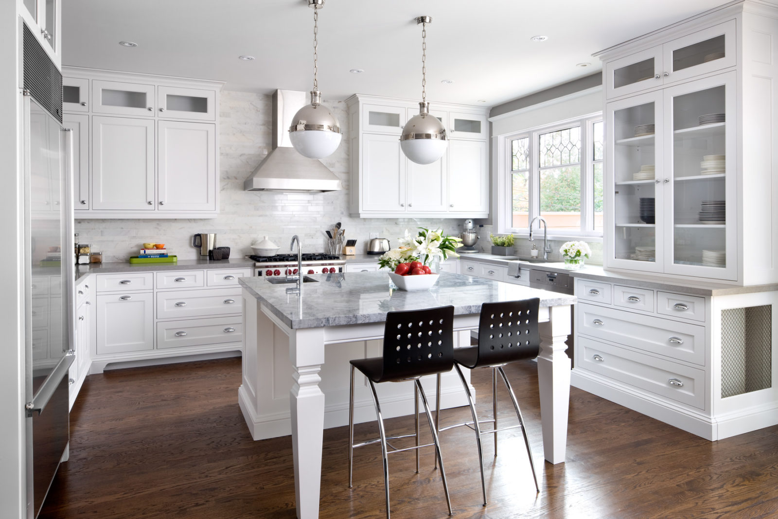 Brushed nickel fixtures in kitchen