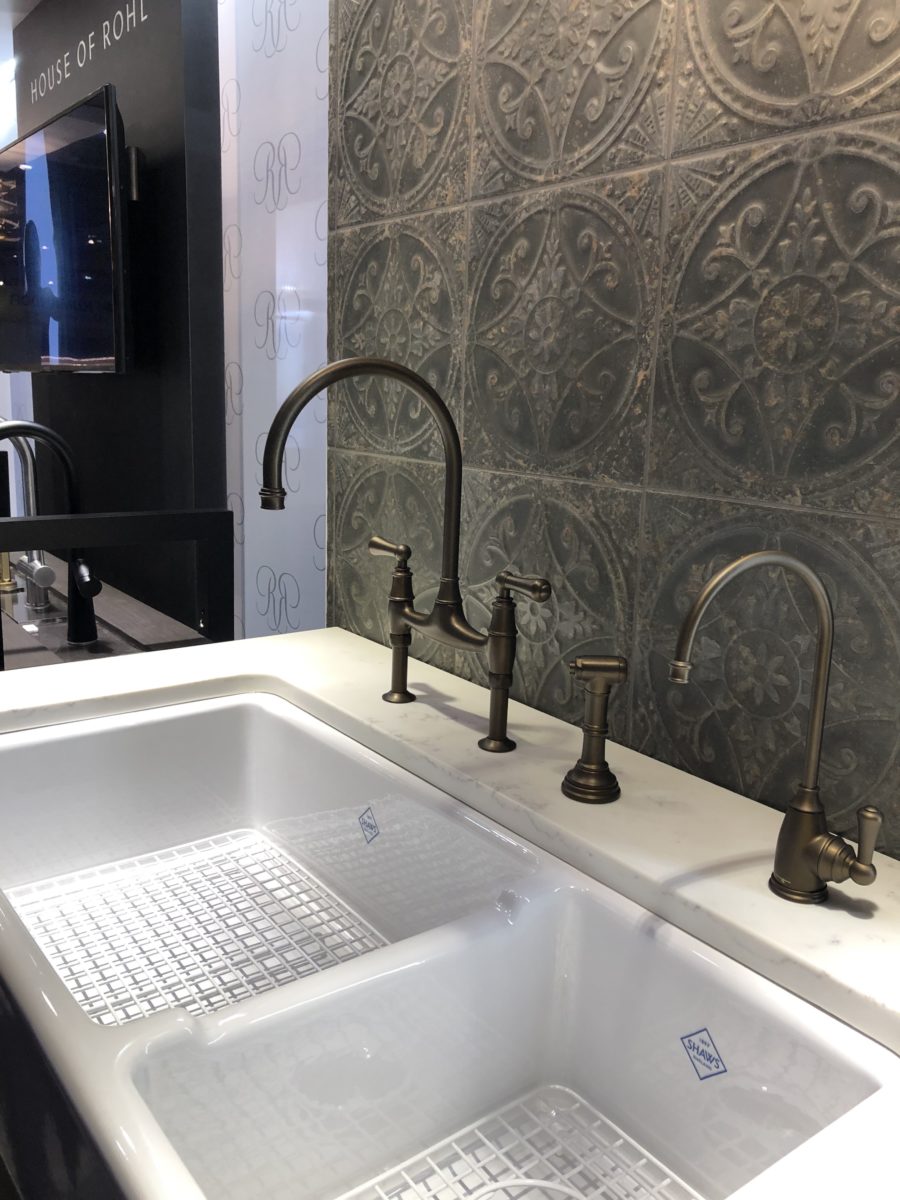 Shaws double porcelain sink with Georgian English Bronze Faucet ROHL