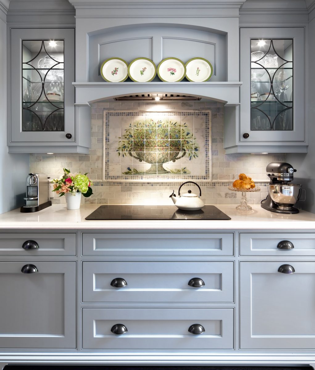 Blue kitchen cooktop vignette