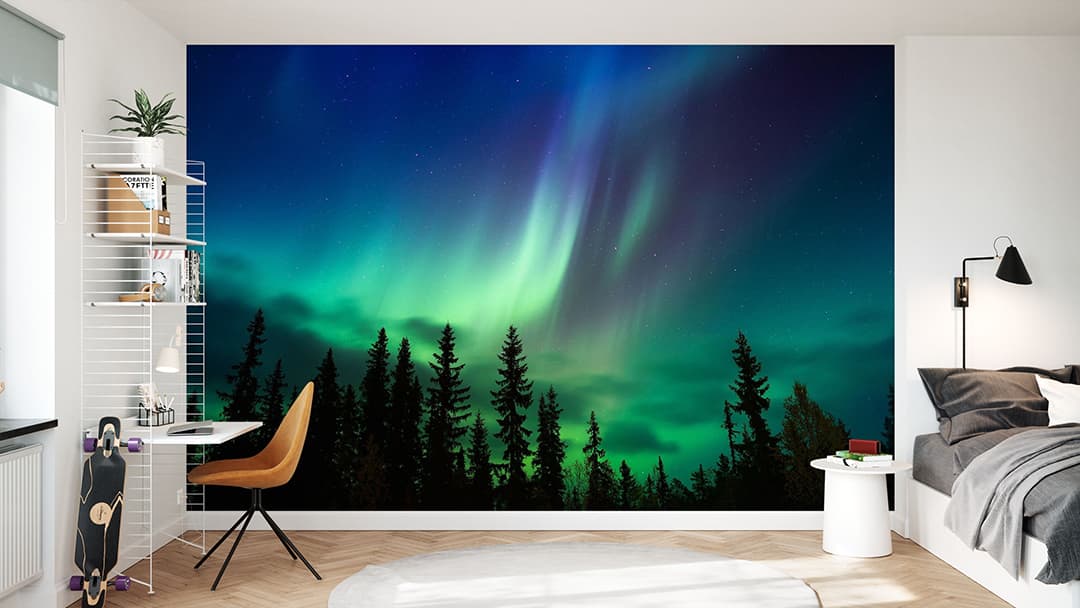 Photowall wall mural of northern lights in a bedroom
