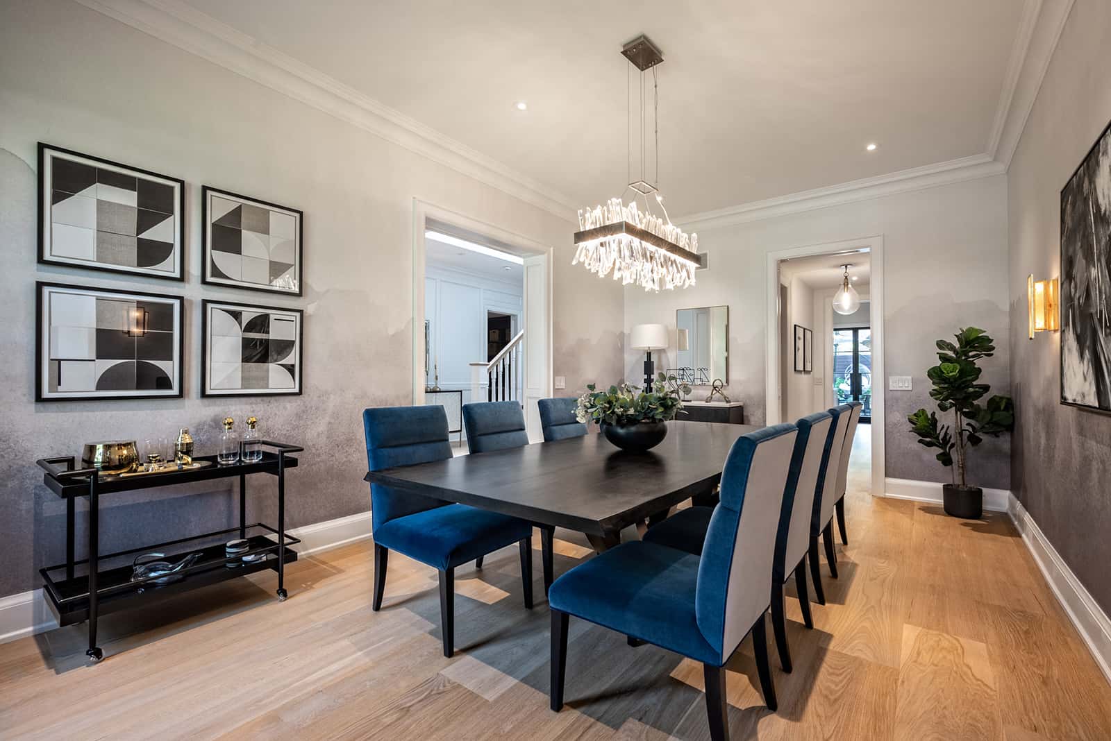 honey oak flooring in dining room