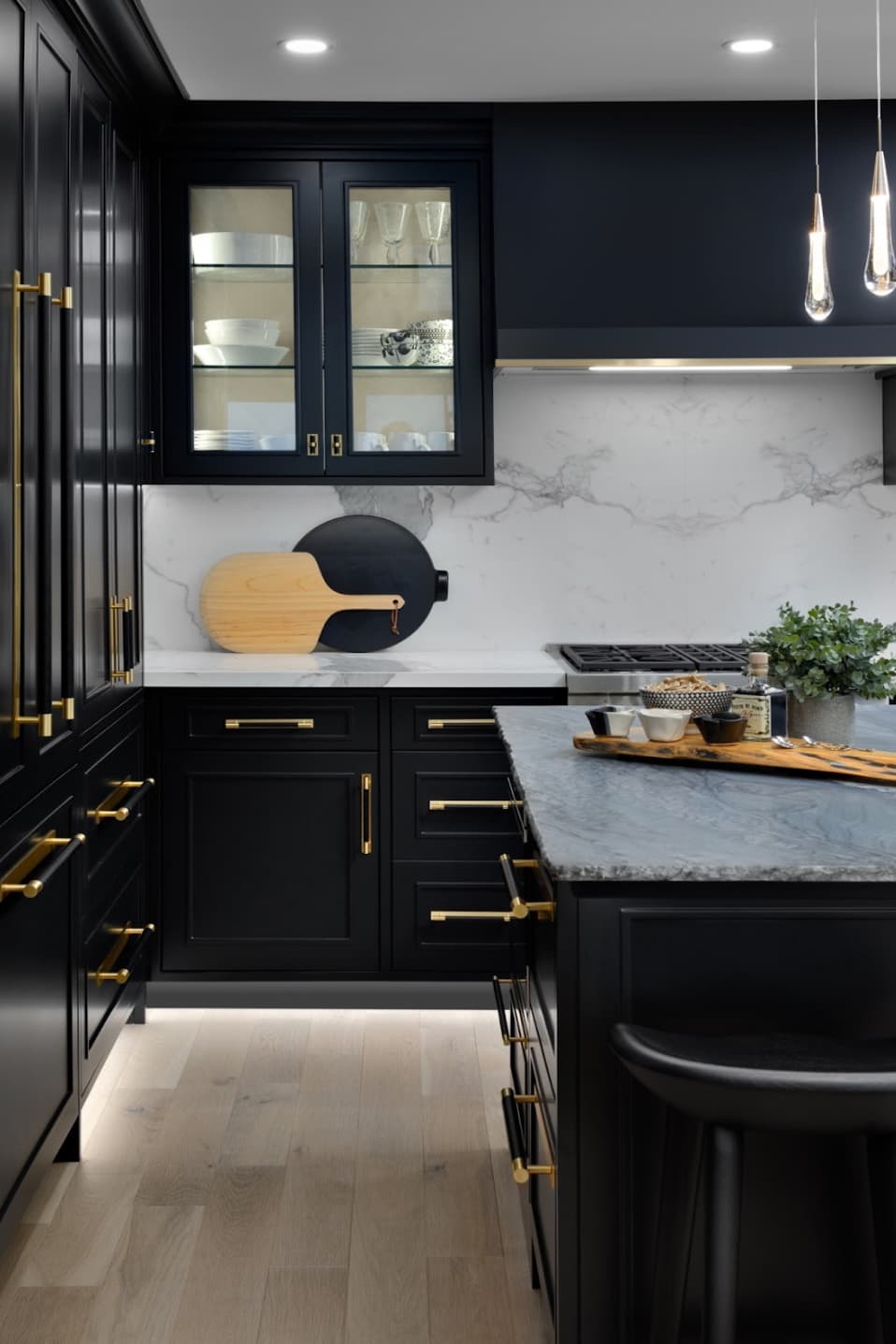 black kitchen and cutting boards