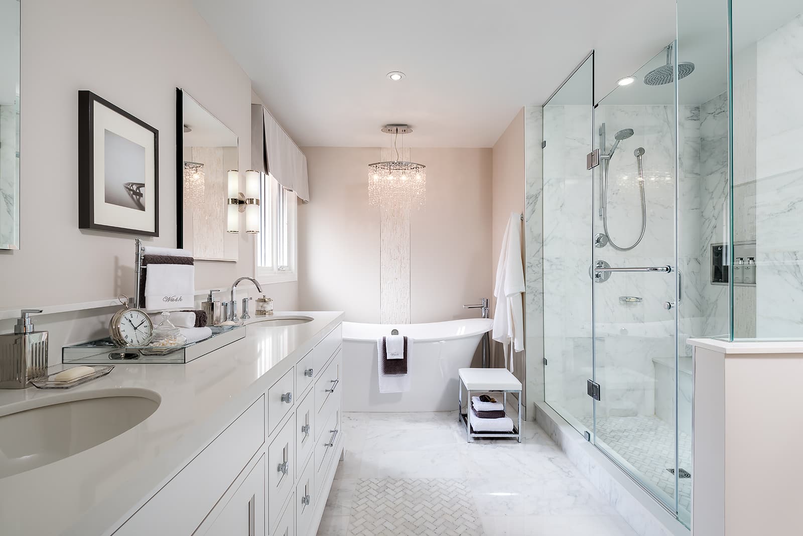 luxury bathroom white tile and cabinetry