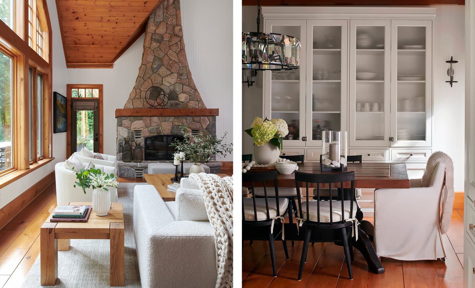 a mix of high end and affordable furniture in a living room and a dining room