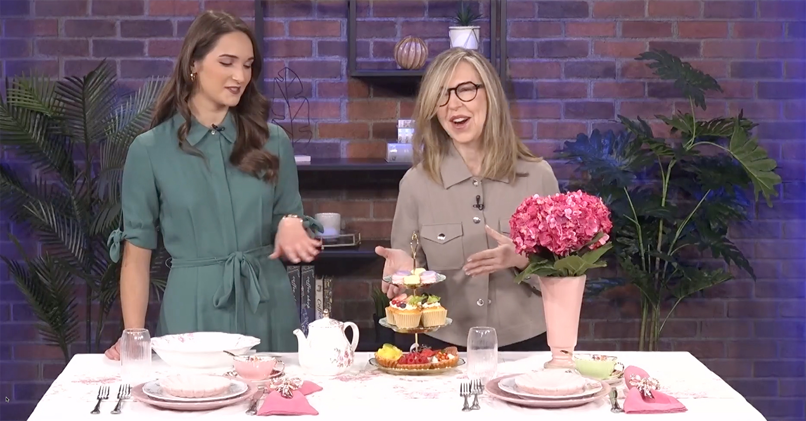 Jane on CHCH television show Morning live giving a step-by-step guide to hosting high tea