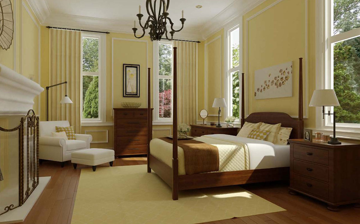 3D rendering of a bedroom.