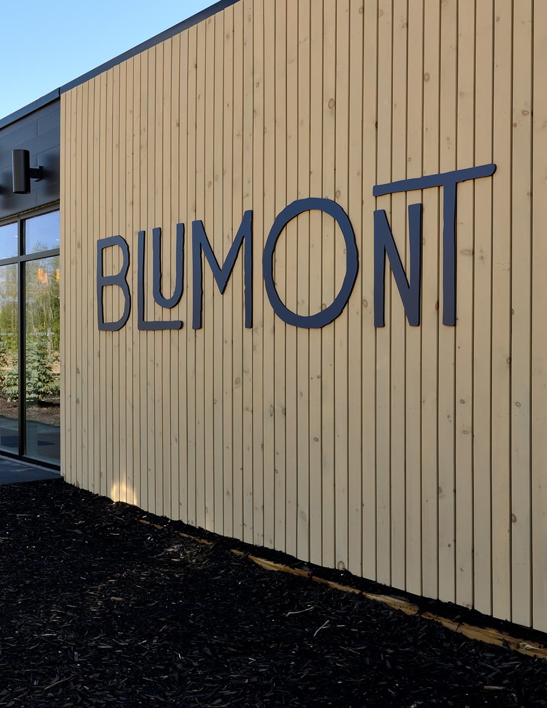 Blumont logo on outside of presentation centre