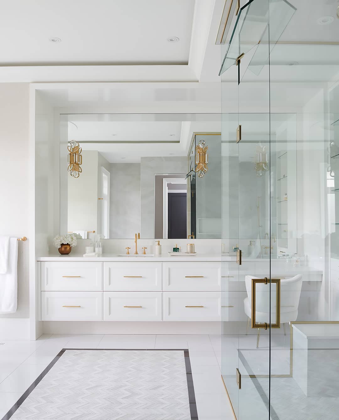 white floating vanity in bathroom