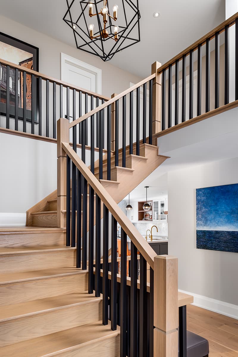 light wood, angled modern staircase