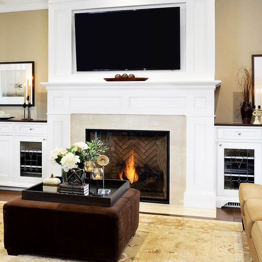 White fireplace in family room