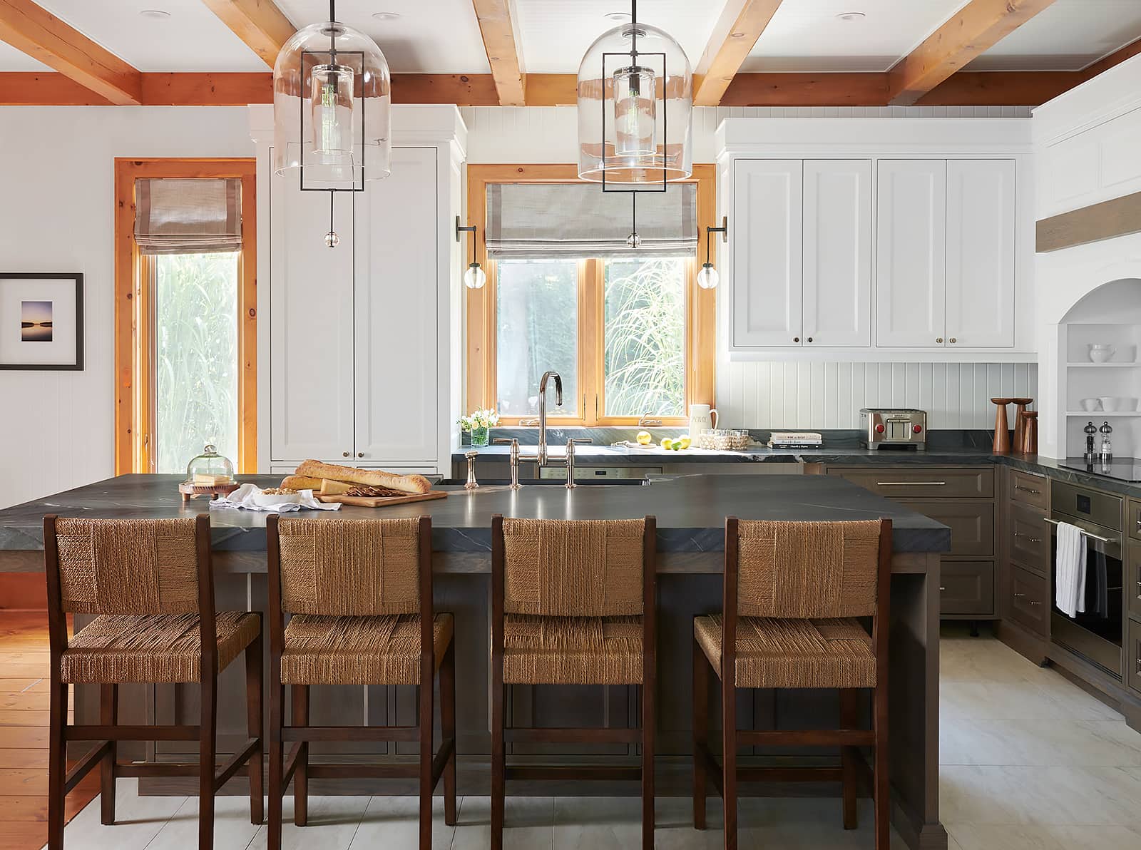 kitchen with large island and seating for 4 stools