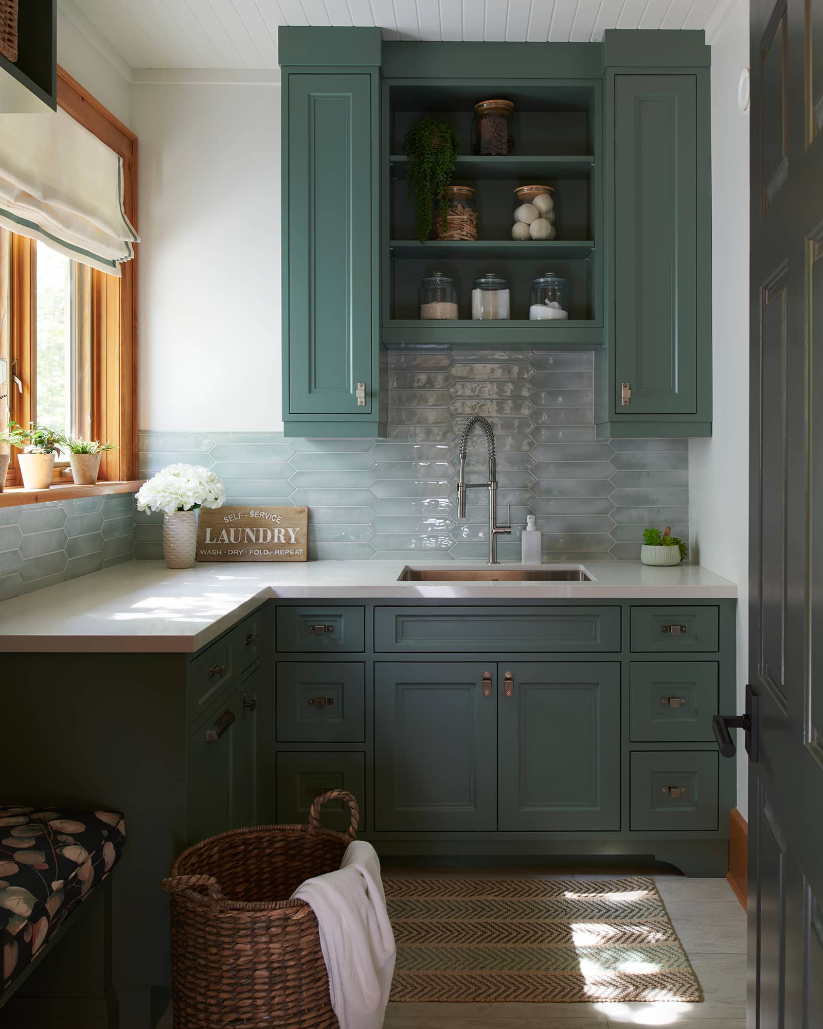 green cottage laundry room