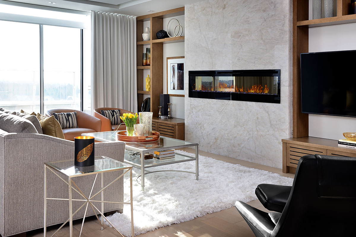 Fireplace in a luxury condo living room