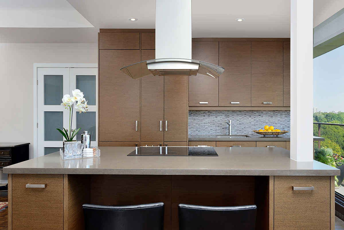 modern kitchen with brown cabinetry