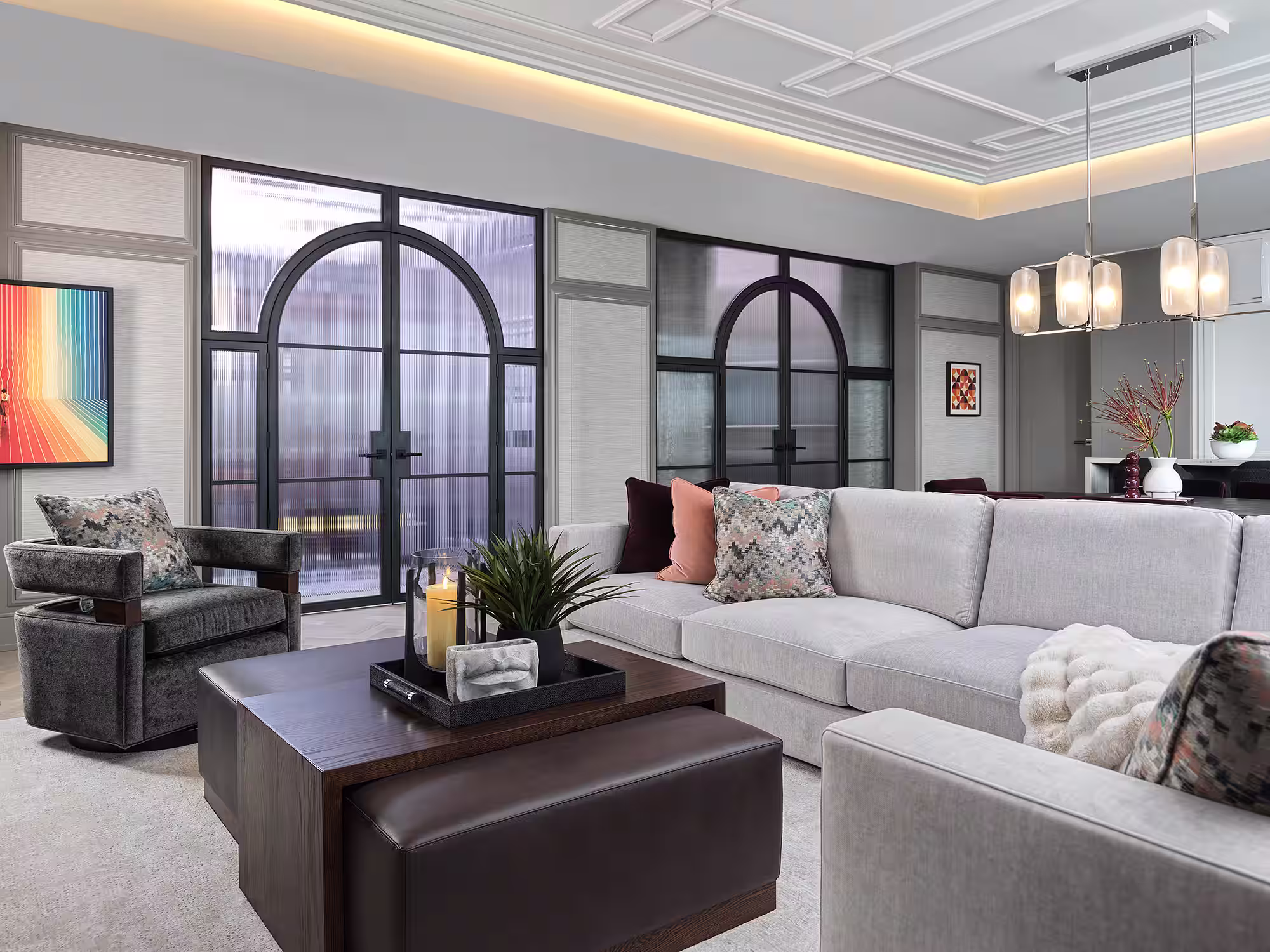 rich materials and layered textured throughout living room